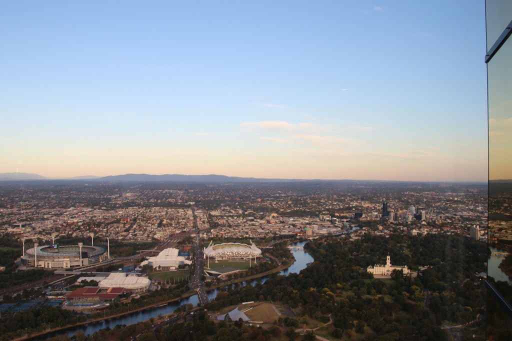 High on the hill, looking over the bridge, see the MCG...